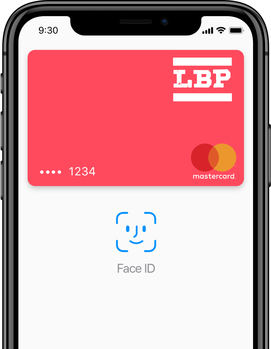 iPhone X with a Luton Bank Card on Apple Pay